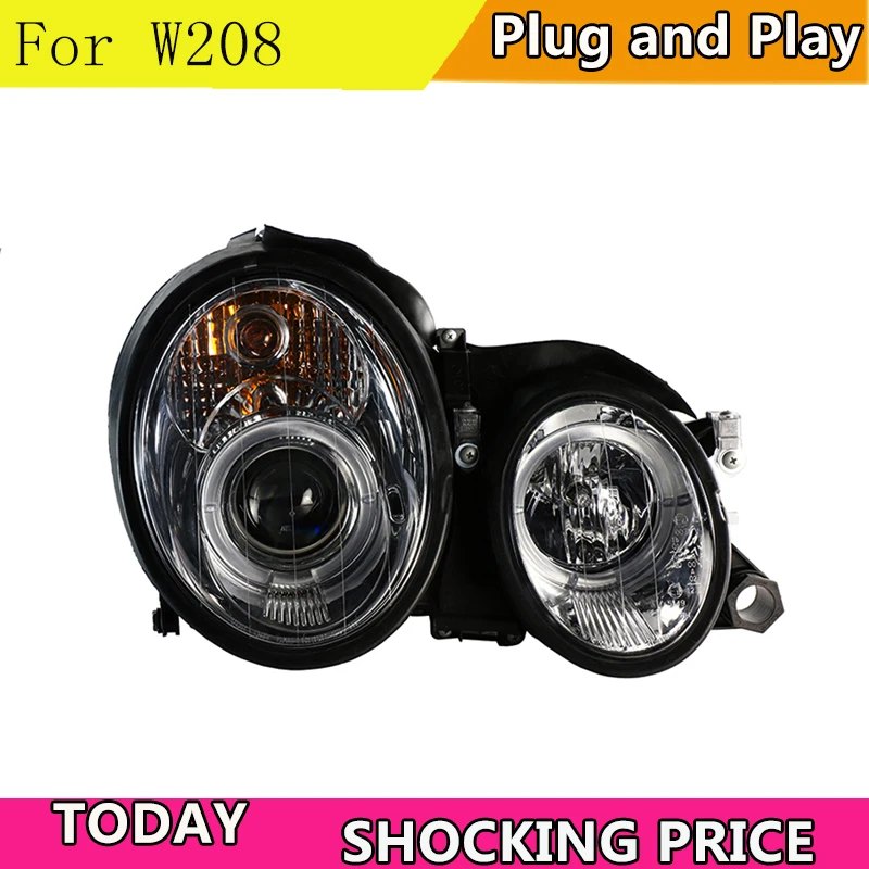 doxa Car Styling Head Lamp For Mercedes-Benz GLK W208 C63 C200 C230 C280 C300 1997-2003 Year W208 Head Light with Angel Eyes