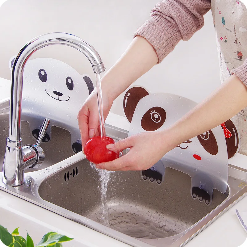 100pcs/lot Cute Panda Sucker Flap Sink Splash Water Impermeable Retaining Plate Splatter Screen Water Wash Basin Kitchen Tools