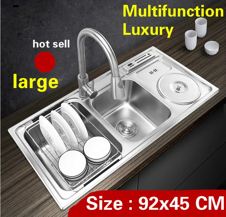 

Free shipping Apartment luxury large kitchen double groove sink multifunctio durable 304 stainless steel hot sell 920x450 MM