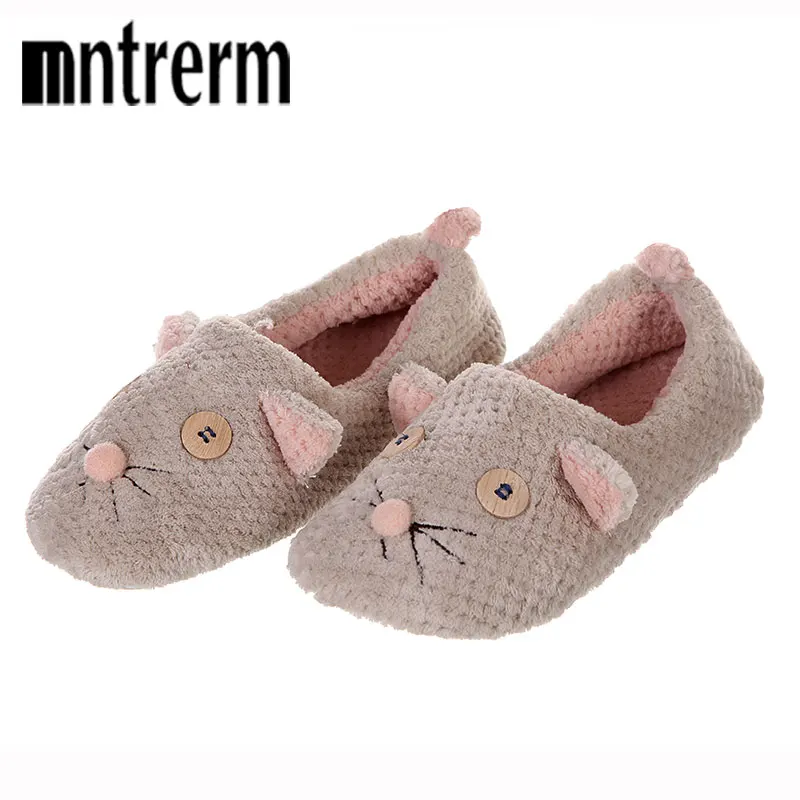 Mntrerm 2024 Cute Mouse Animal Prints Home Comfortable Indoor Home Practical Plush Non-Slip Fleeces Warm Slippers Women