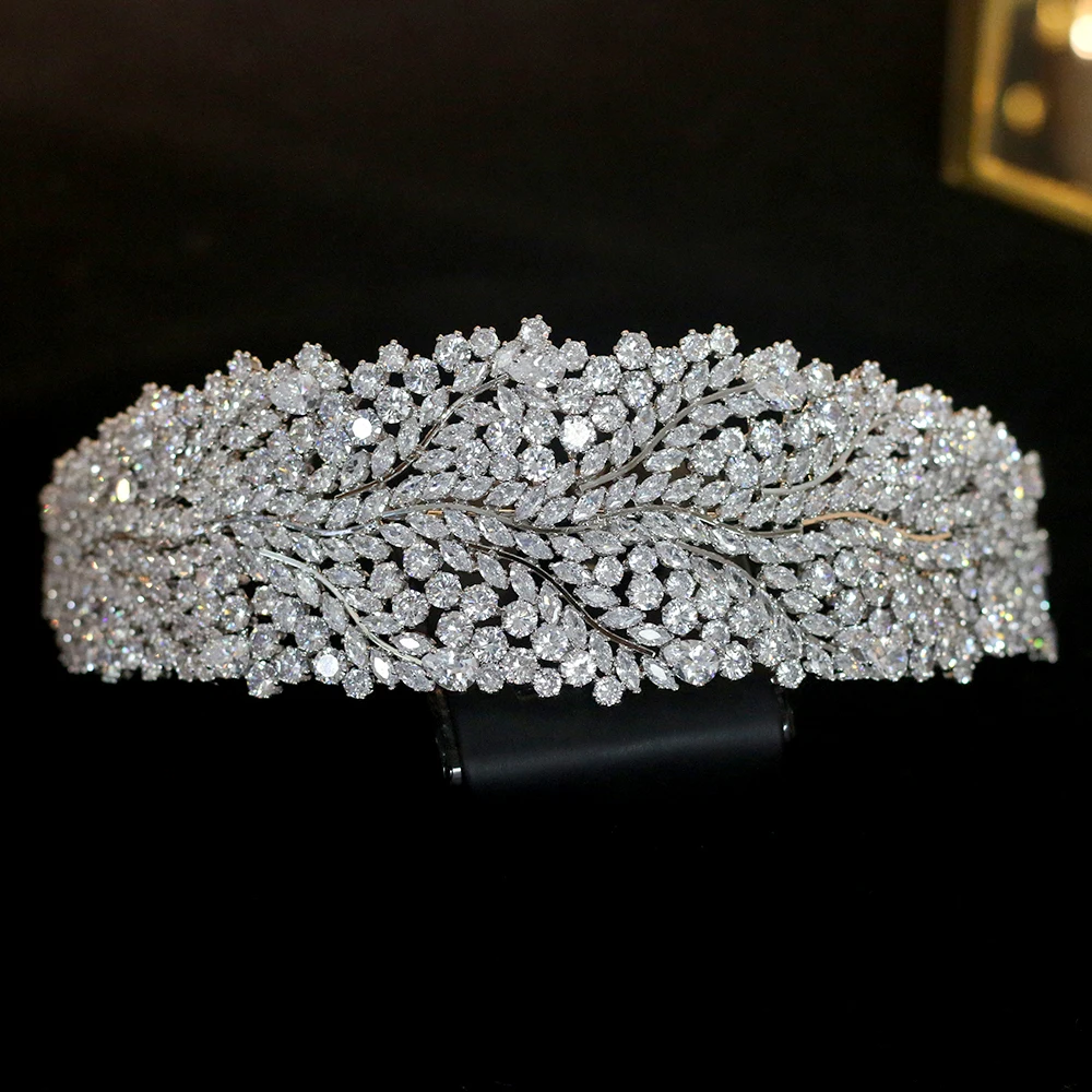 2024 nuovo cristallo Cubic Zirconia corona accessori per capelli da sposa CZ fascia fiore diadema bellezza Dubai sposa gioielli