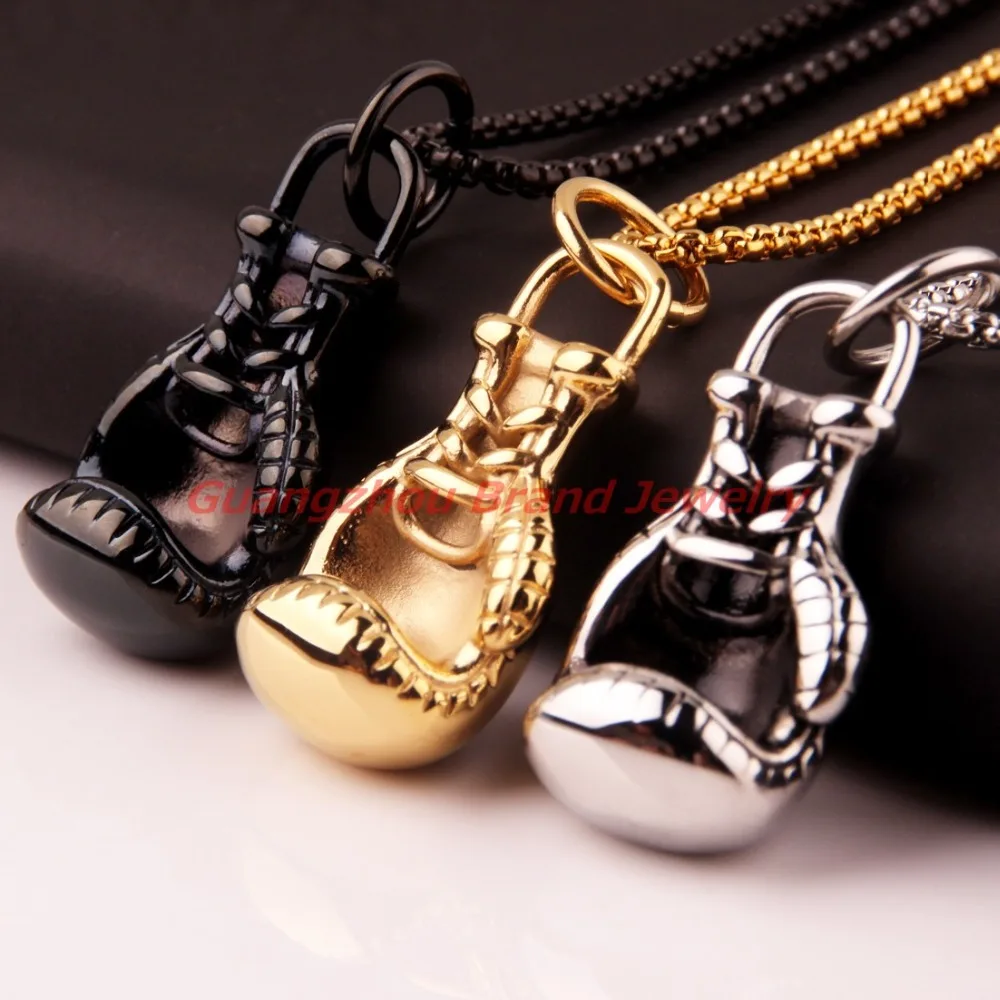 40*24mm 41g Boxing Glove Chain Boxing Match Jewelry 316L Stainless Steel Pendant Mens Boys Gifts Silver Gold Black color