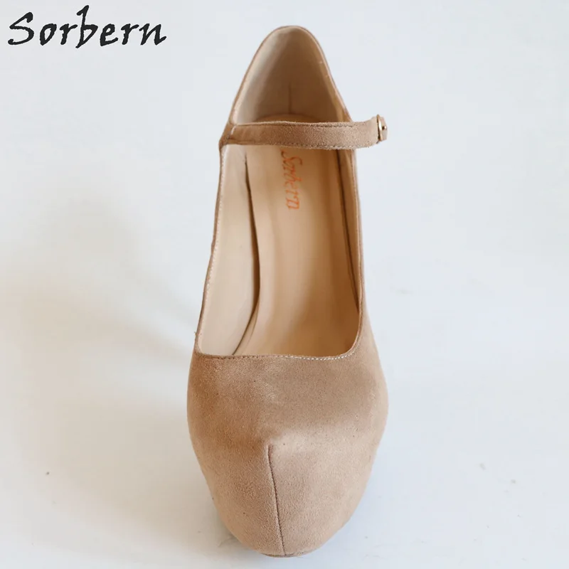 Sorbern Fashion Mary Jane Wanita Pumps High Heels Sepatu Pesta Malam Sepatu Musim Gugur Sepatu Wanita Ukuran Besar Nude Heels