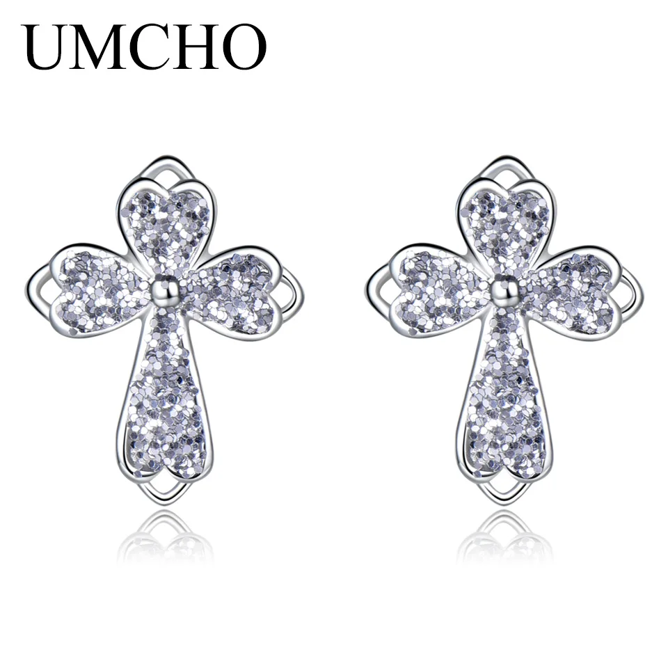 UMCHO Silver 925  Sequins Clover Stud Earrings for Women Party Wedding Accessories Jewelry