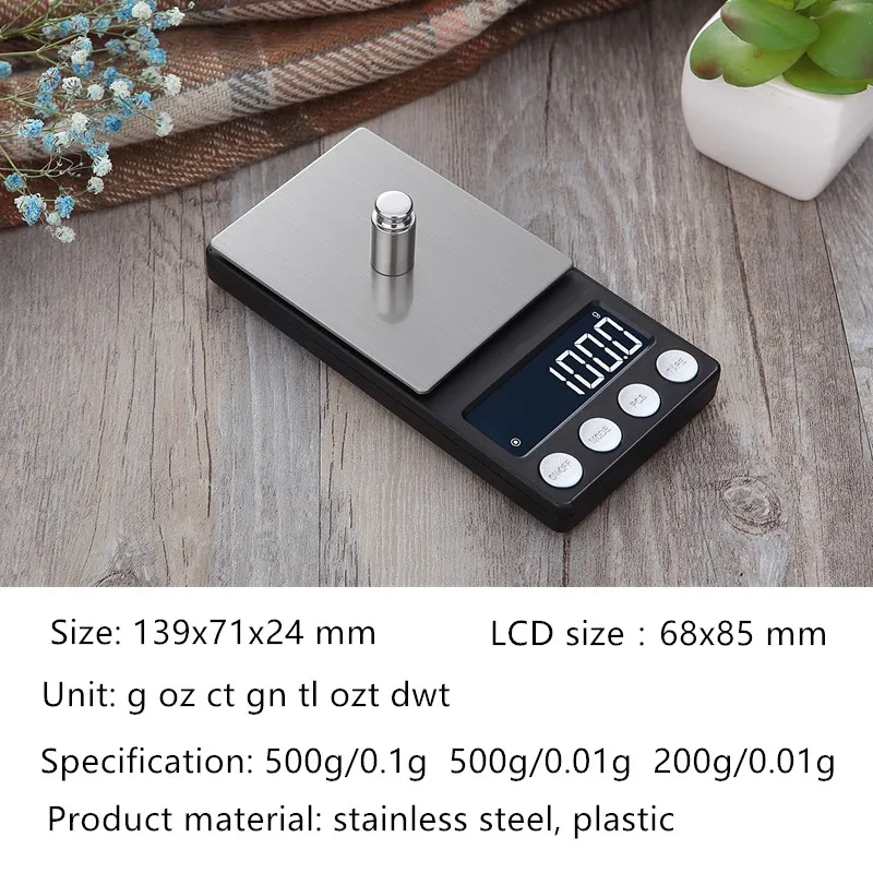 500g/0.01g 200g/0.01g Multi-function Household Electronic scale Stainless Steel portable Jewelry kitchen weight Scale 30%off