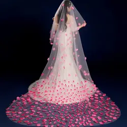 Gold Sliver Royal Blue Bridal Veil One Layer Lace Pink Petal Soft Tulle Bride Mantilla Wedding Accessories Floral veil