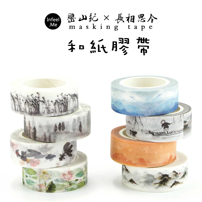 Cute Ancient Fountain Ink Painting Decorative Adhesive Washi Tape Diy Scrapbooking Masking Tape School Office Supply