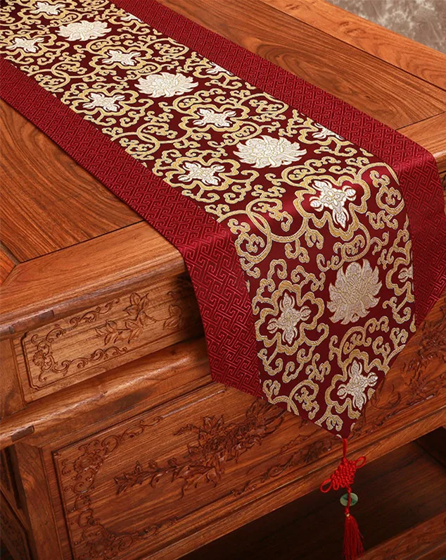 Happy Floral Chinese Table Runner Decoration, Silk Dining Table Protective Pads, Rectangle Damask Table Cloth Runners