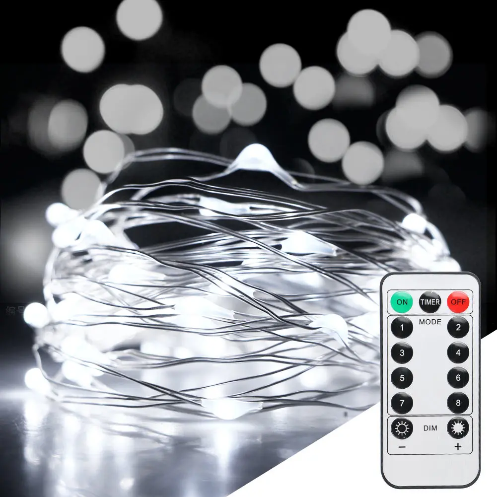 8โหมดรีโมทคอนโทรล5M/10M RGB LED กลางแจ้งคริสต์มาส Fairy ไฟตกแต่งงานแต่งงานทองแดงสายไฟ LED ไฟ Starry