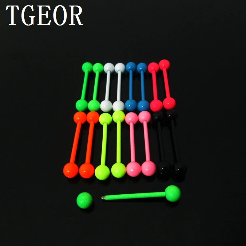 Free shipping wholesale Charm 100pcs neon colors 1.6*18*5/5mm surgical Stainless Steel STRAIGHT barbell piercing tongue ring