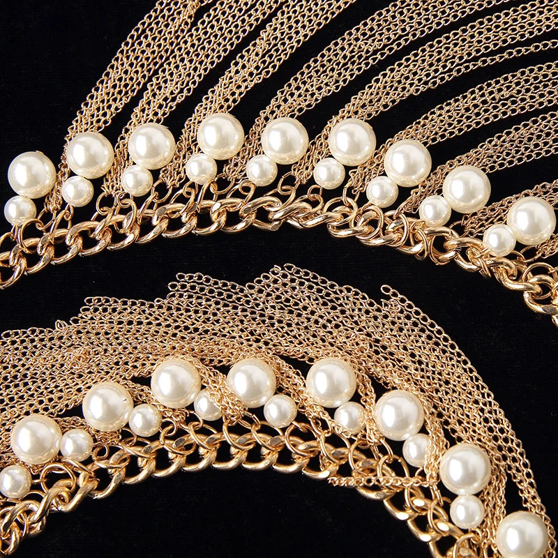 Women Belly Dance Accessories Pearls Waist Belt for Dance Belly Chain Jewelry Body Chain Gold Fringes Hip Belts