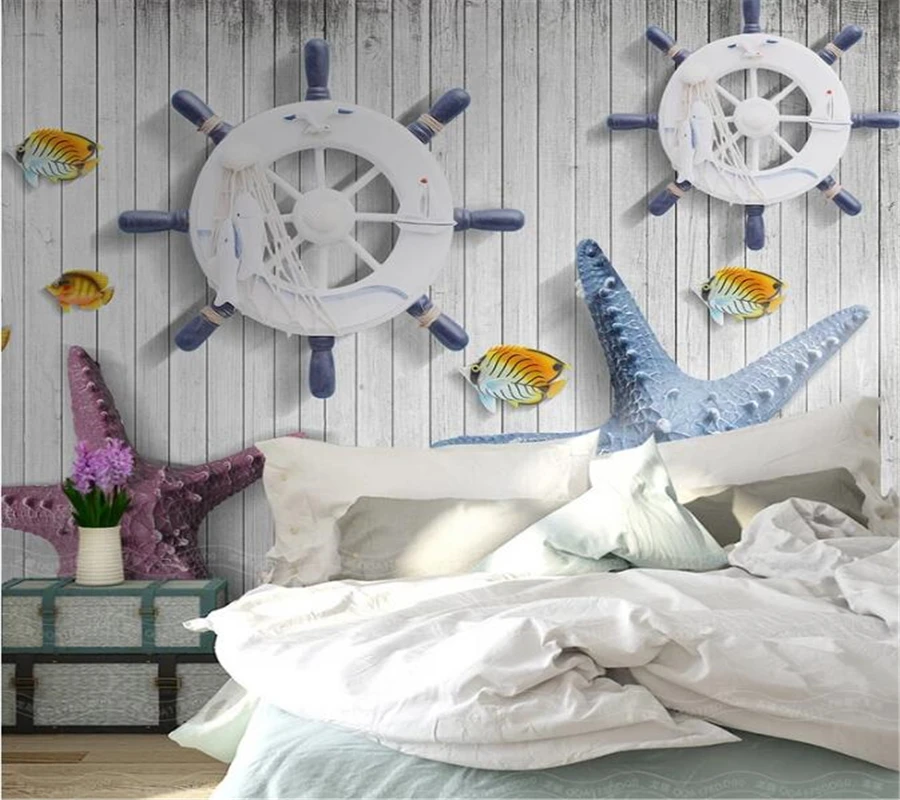 

wellyu Custom wallpaper papel de parede 3d dimensional mediterranean style starfish background wall painting papier peint