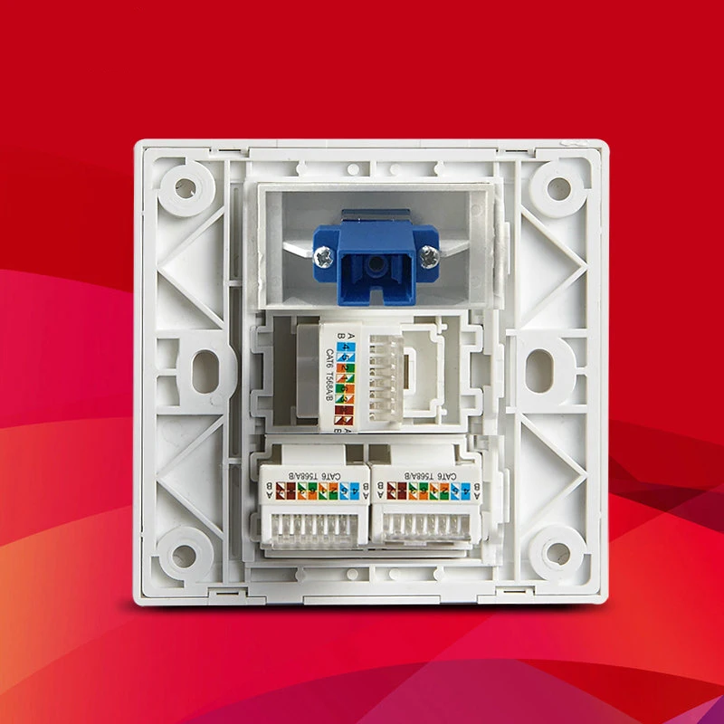 3 port CAT6 RJ45 Ethernet Module and 1 port Fiber SC Optical Interface Socket 86 Type Wall Panel Sockets White Weak Panel