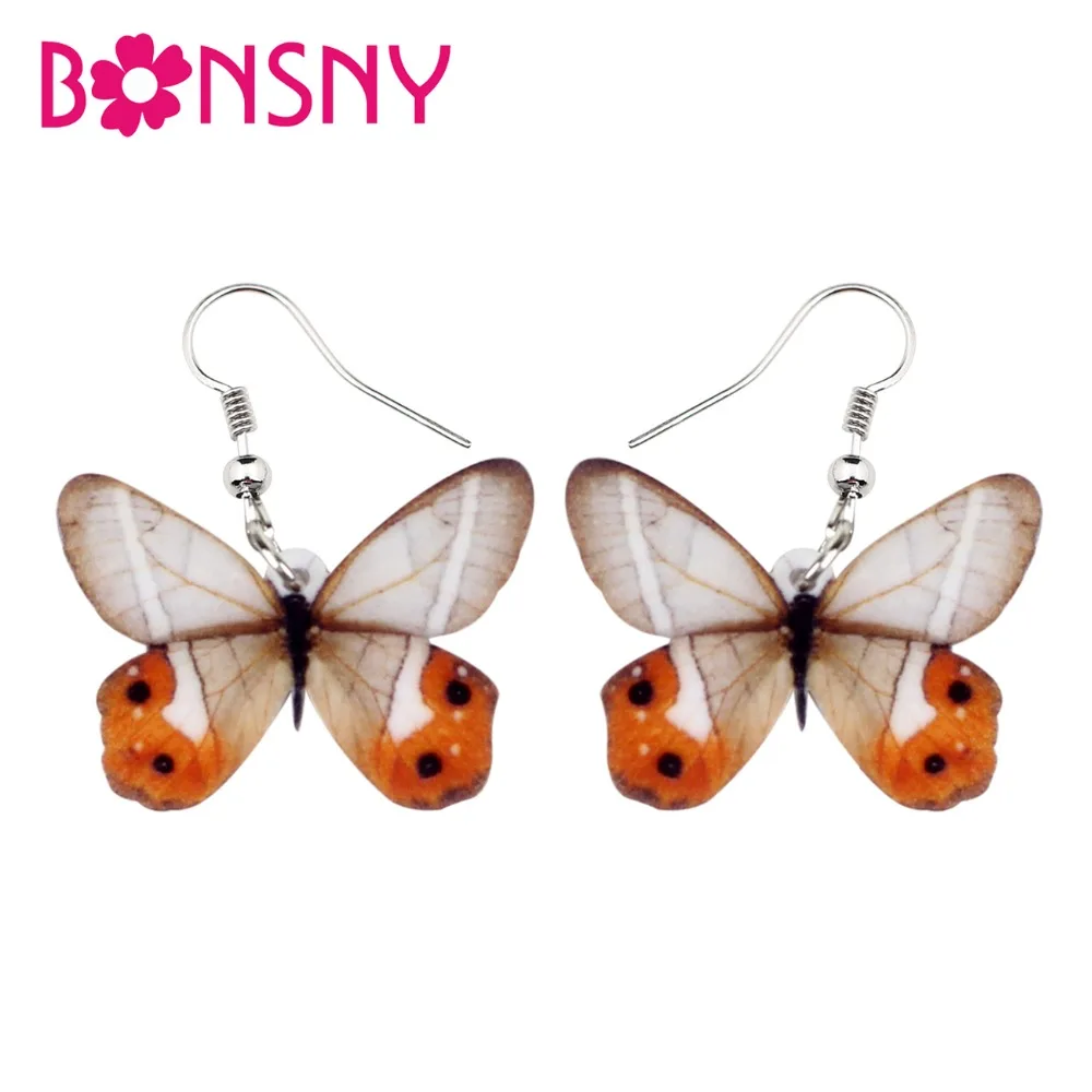 Bonsny-pendientes acrílicos con forma de mariposa para mujer y niña, aretes colgantes grandes, joyería única de verano con diseño de insectos, venta al por mayor, novedad