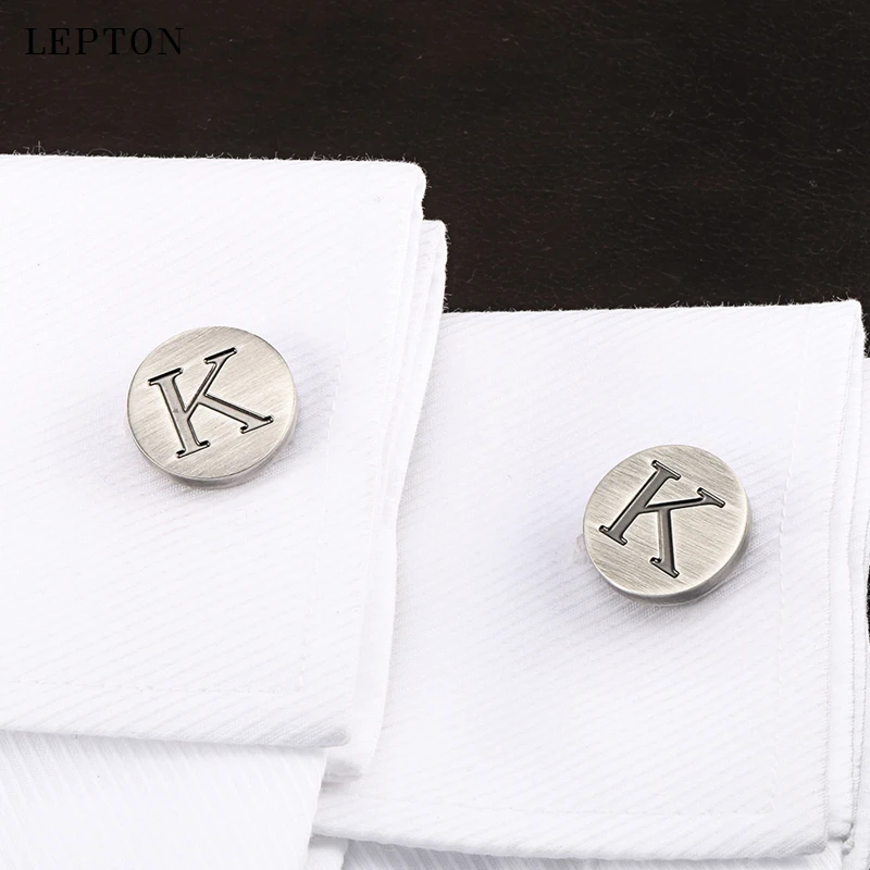 Hot Sale Letters K of an alphabet Cufflinks For Mens Antique Silver plated  Round Letters K cuff links Men shirt cuffs Cufflinks