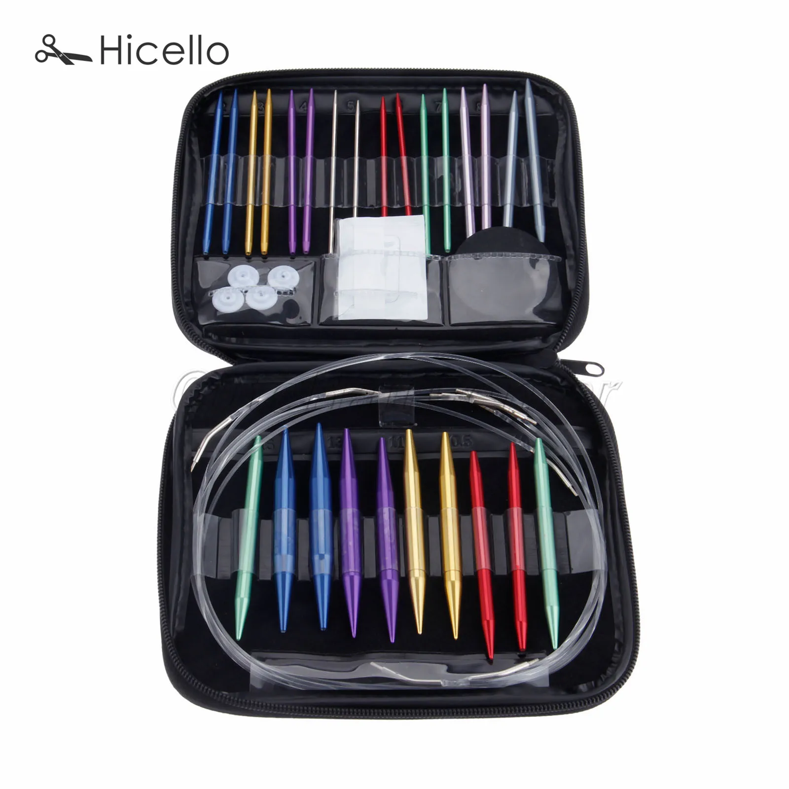 

13pcs/set circular knitting needles Kit Aluminum alloy with bag Plastic wires fixing buttons rubber sheet Weave Tools Hicello