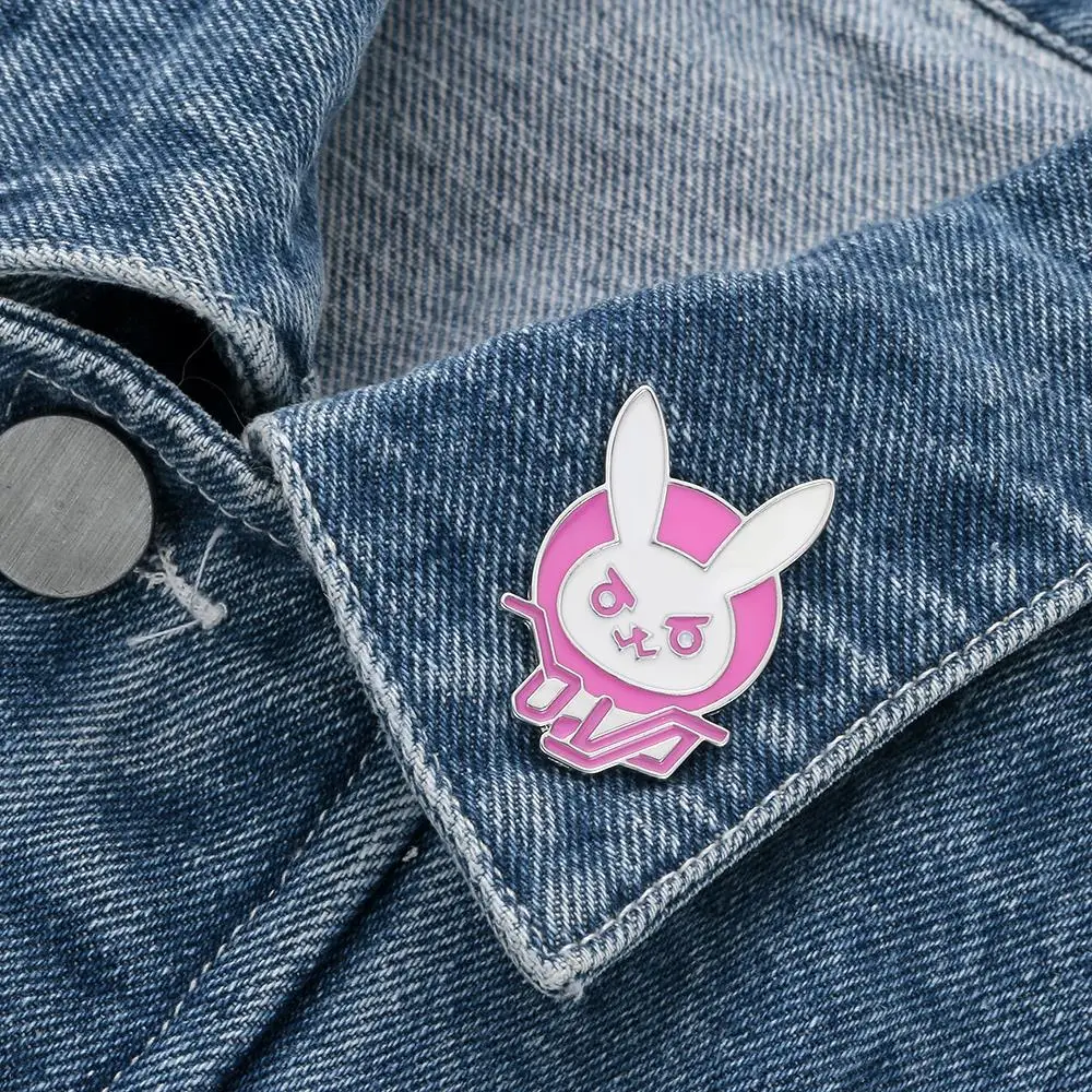 Overwatch Game Dva Rabbit Bunny Metal Pin Pink Trendy Jewelry Diva Bunny Hard Enamel Pin for Cosplay Costume Girl Accessory