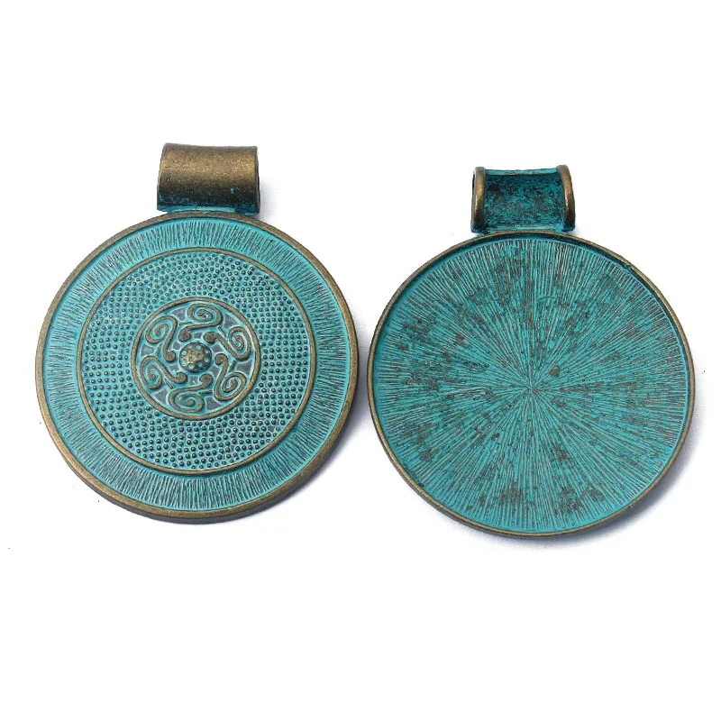 2pcs Verdigris Patina Antique Greek Bronze Patina Flower Round Big Charms Pendant For DIY Jewelry Pendant Making Finding