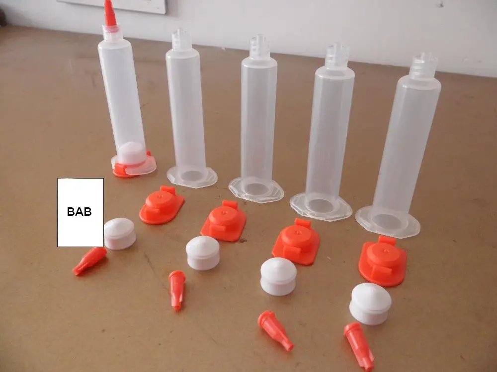 Free Shipping 50 sets/lot  sets of  air distribution 10CC adhesive glue dispense syringe barrel sleeve,pistont,tip cap,end caps