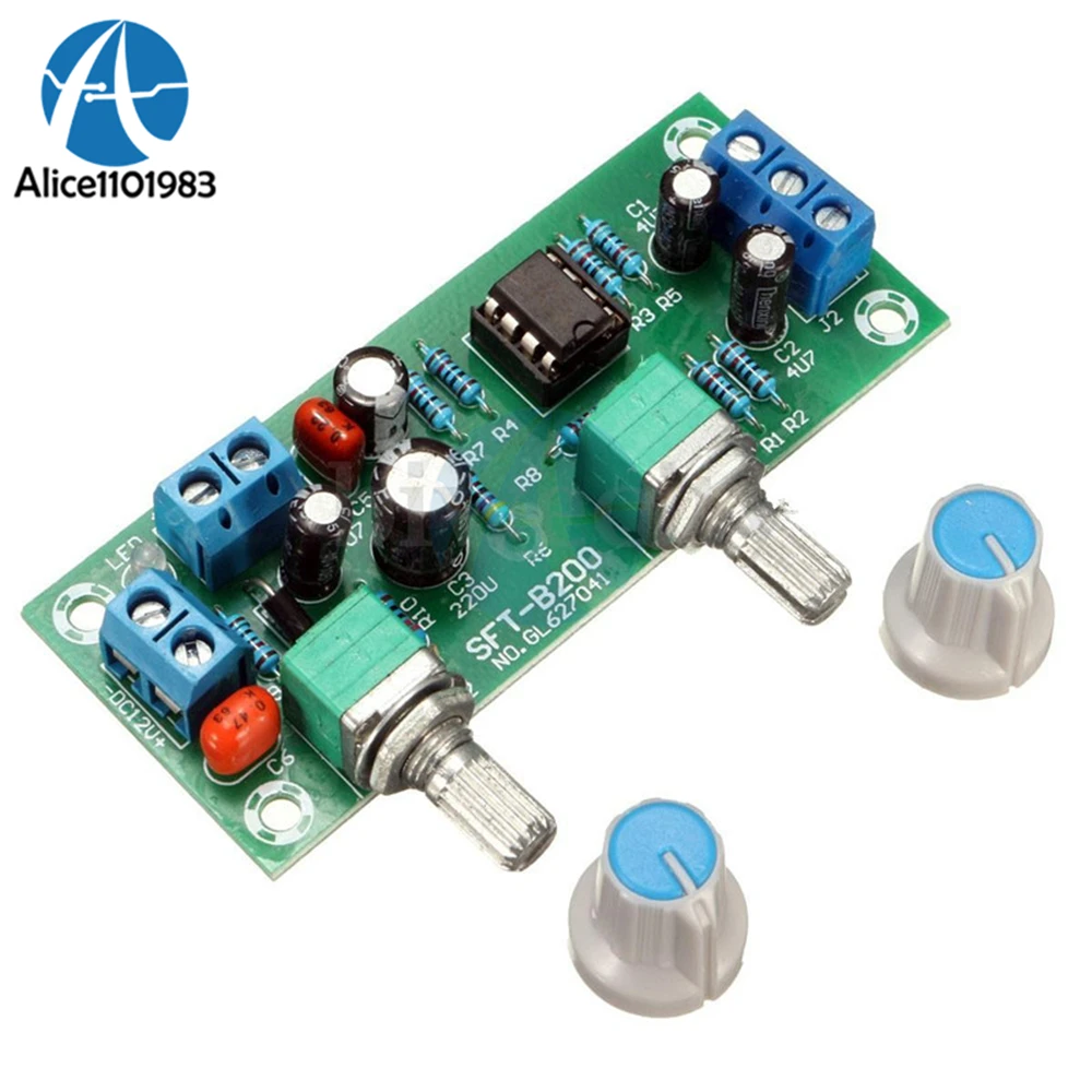 DC 12V-24V Low-pass Filter NE5532 Bass Tone Subwoofer Pre-Amplifier Preamp Board With LED FR-4 Glass PCB Copper Terminals Module