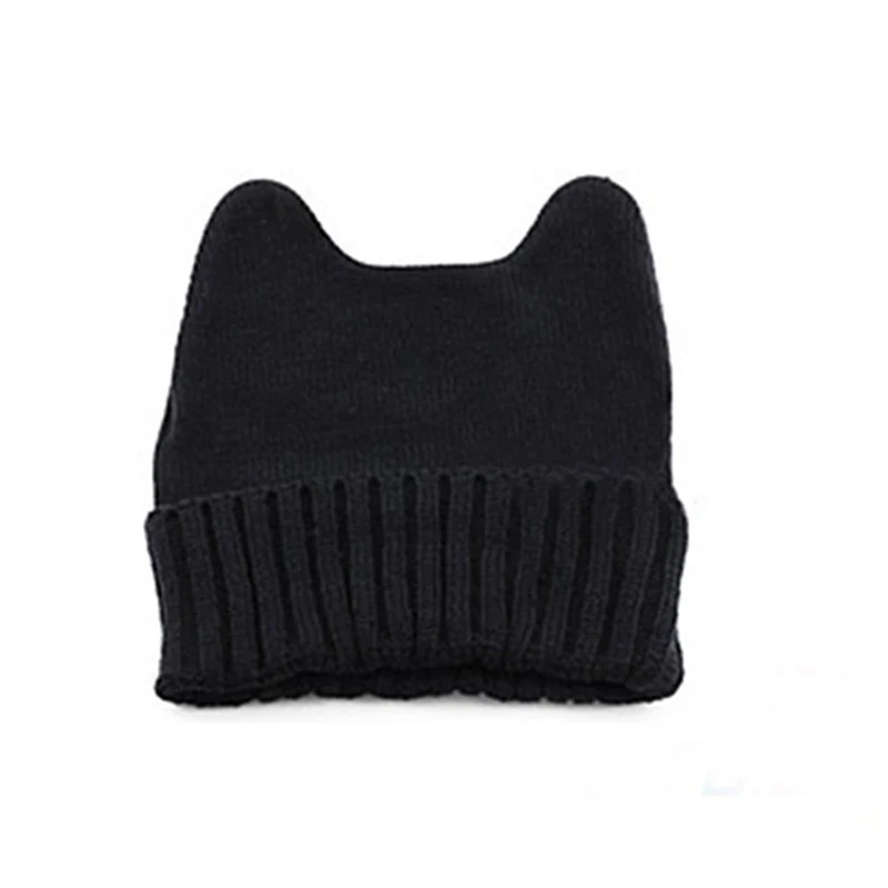 Hot Sale Soft Cute Women Girl Warm Winter Cat Ear Shape Knitted Hat Elastic Beanie Cap Christmas Gifts