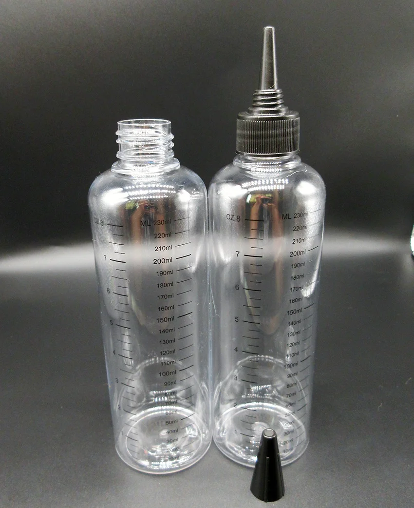 PET250ml(230ml scale)Liquid Bottle with Twist  cap Graduation Bottle Silk Printing for Hair Gel,Tatto ink Bottle free shipping