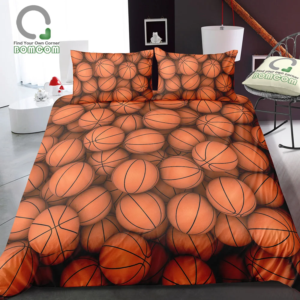 BOMCOM 3D Digital Printing Basketball Bedding Set  Balls in Bucket Basketball Background Duvet Cover Sets 100% Microfiber