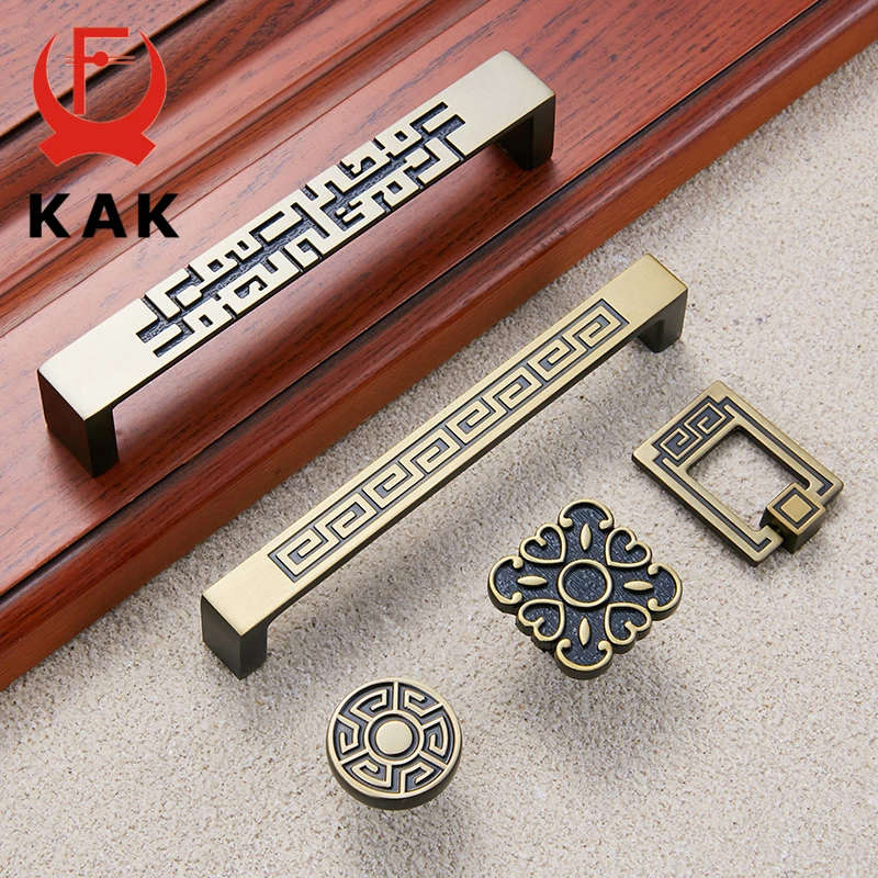 KAK Vintage Black Bronze Cabinet Handle Drawer Knobs European Chinese Style Kitchen Wardrobe Door Pull Furniture Handle Hardware