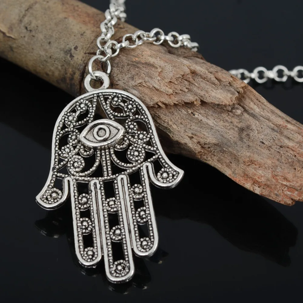 Hamsa Fatima Hand Pendant Charm Silver Color Chain Necklace For Women Collares Bijoux Jewish Judaica Kabbalah