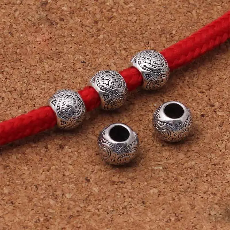 10pcs/lot Tibetan Silver 4.5mm Big Hole Spacer Beads Handmade Metal Barrel Charm Metal Beads DIY Jewelry Making Beading Findings