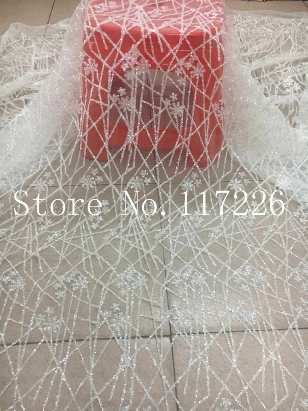 

shinning glitter Guipure Lace African Cord Lace Fabric JRB-10283 with glued glitter in clear white