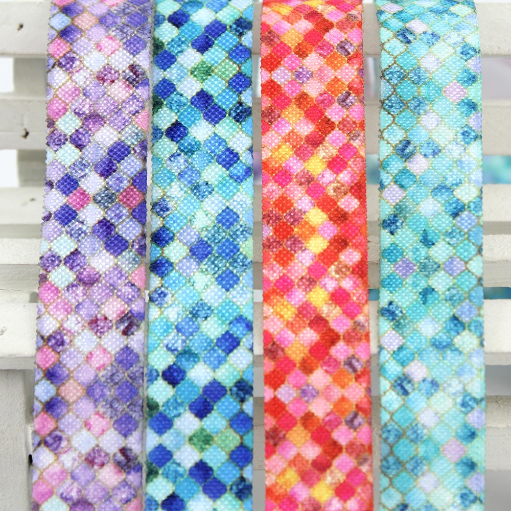 

Plaid printed fold over elastic ribbon 16mm geometric foe elastic wholesale 5/8" sewing accessories diy kids hairband ribbons