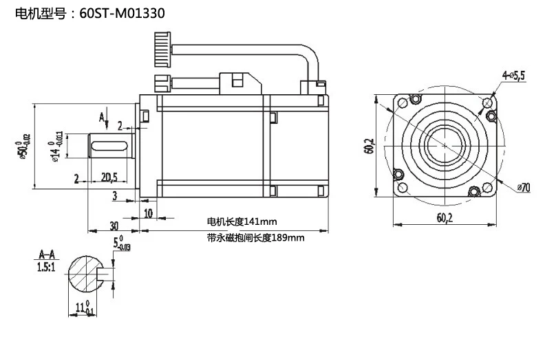 220V 400W AC Servo motor 60ST-M01330 3000RPM 1.27N.m Matched Driver AASD-15A