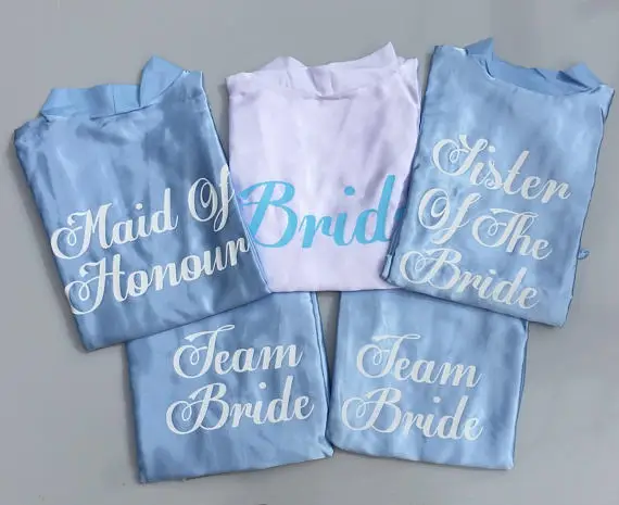 

customize titles wedding Bridesmaid bride satin pajamas robes maid of honbridal shower kimonos ompany gifts party favors