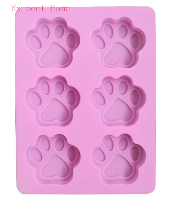 100pcs/lot wholesales Silicone mold 6 lattices catlike footprint handmade soap mold silicone cake moulds