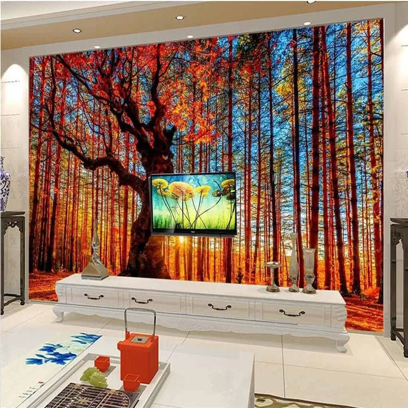 

beibehang Custom photo wallpaper background living room TV forest landscape red leaves 3d murals wallpaper papel de parede