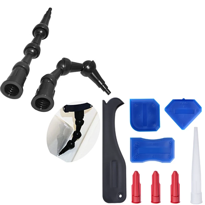 Free Shipping 10sets Per Order 2pcs 45 Degree Angled Silicone Sealant Nozzle and Professional Caulking Nozzle and Scraper