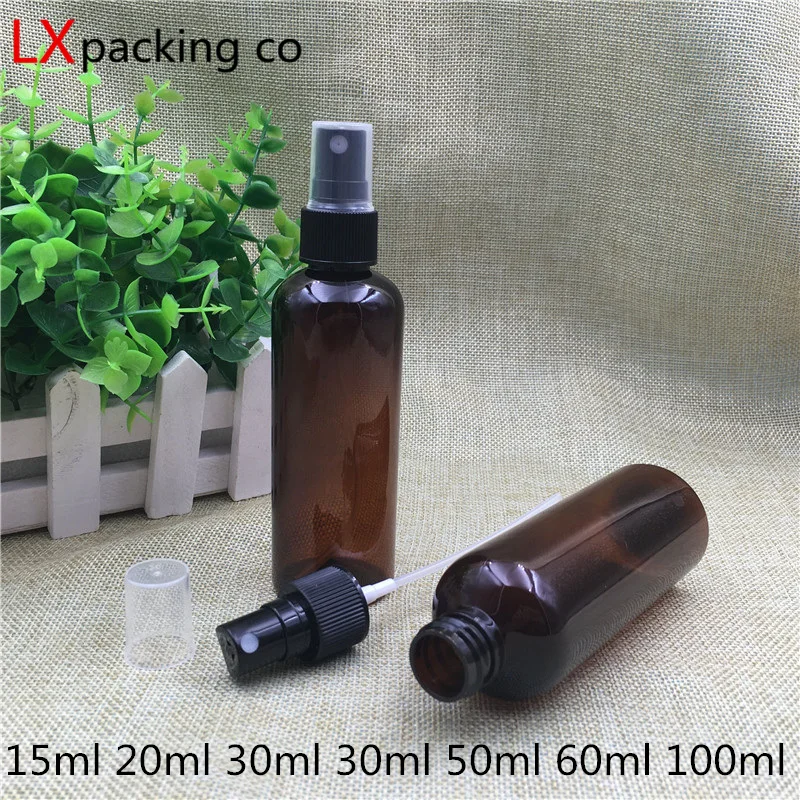 

Free Shipping 30pcs 50ML 60 100ml Blown Plastic Spray Pack Bottles Atomizer Container Bank black lid Insecticidal Water packing