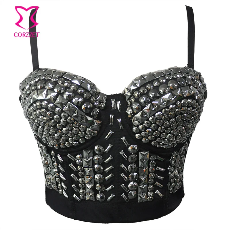 

Silver Gems Beading Night Club Party Sujetador Push Up Soutien-Gorge Sexy Bra Bustier Crop Top Women Bralette Brassiere Femme