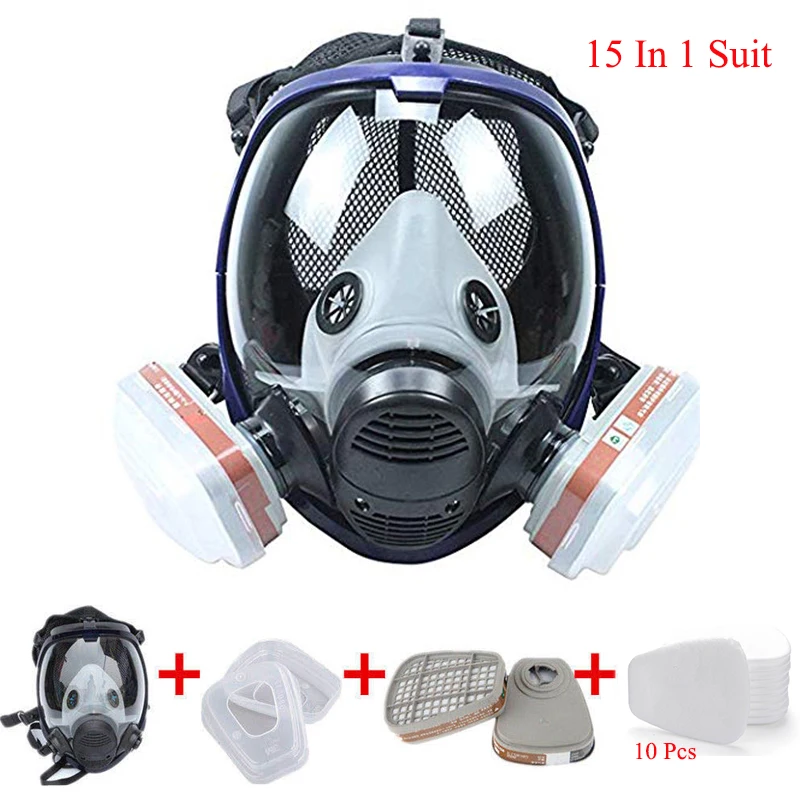 15 Pcs Organic Vapor Full Face Respirator Gas Mask Set Safety Masks With Visor Protection For Paint Chemicals Pesticides