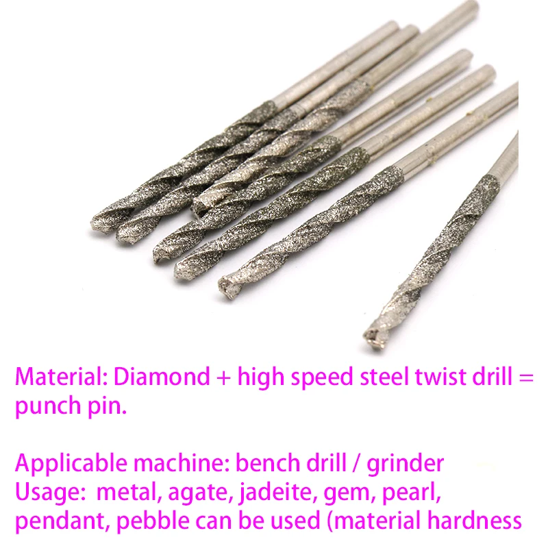 10pcs Diamond Coated Twist Drill Bits Set Needle High Speed Steel Polishing Power Tools For Glass Jewelry Agate Fine Drilling