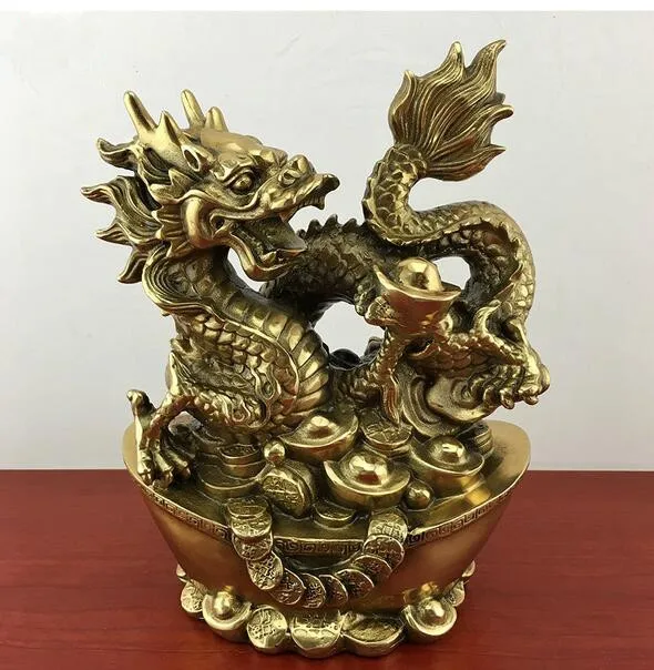 Collection fine workmanship brass wealth dragon crafts statue