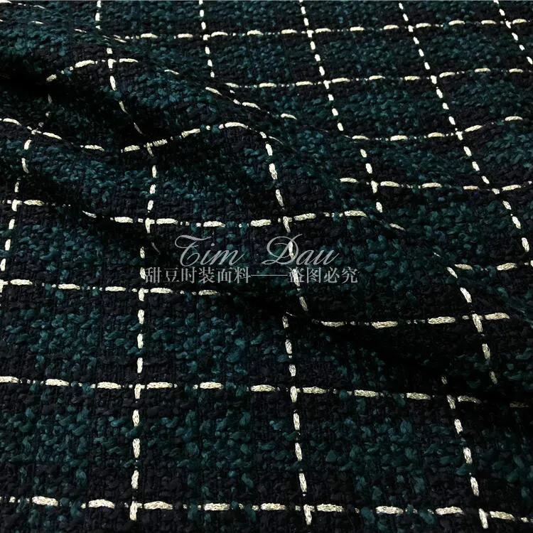 Europe and the big England woolen blended knitting  tweed fabric of small fragrant dark green coat and woollen cloth