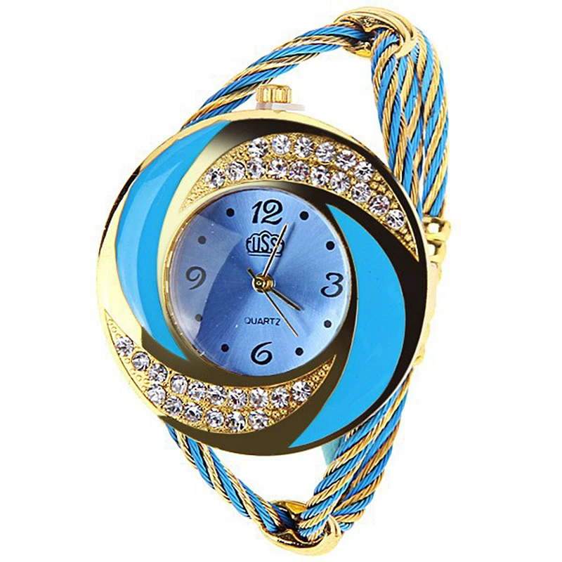 Ladies Quartz Watch CUSSI Luxury Brand Rhinestone Retro Wristwatch Female Women Fashion Vintage Styling Ribbon Thin Band Clock