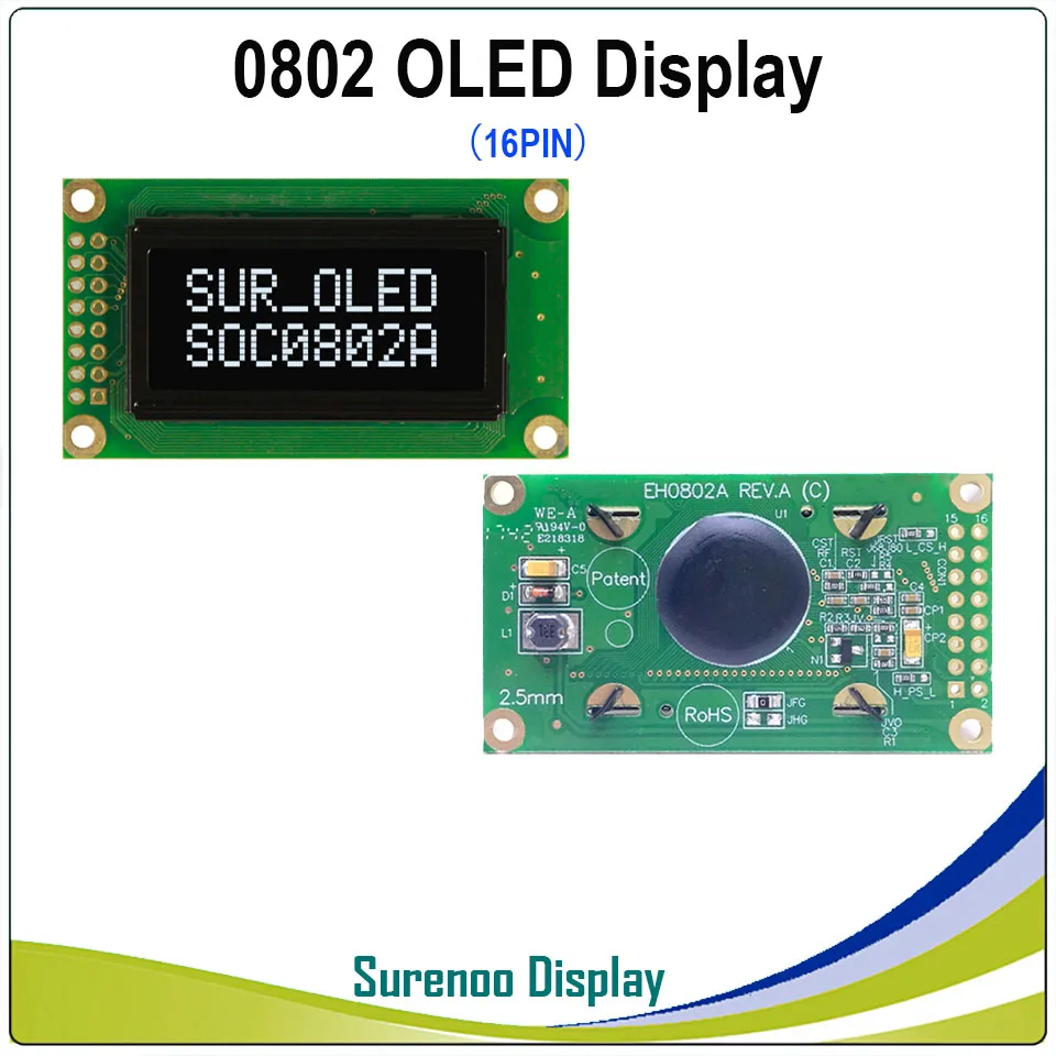 Display OLED real, 0802 Paralelo OLED Compatível 802 8*2 Caráter LCD Módulo Display Tela LCM integrada WS0010, Suporte SPI