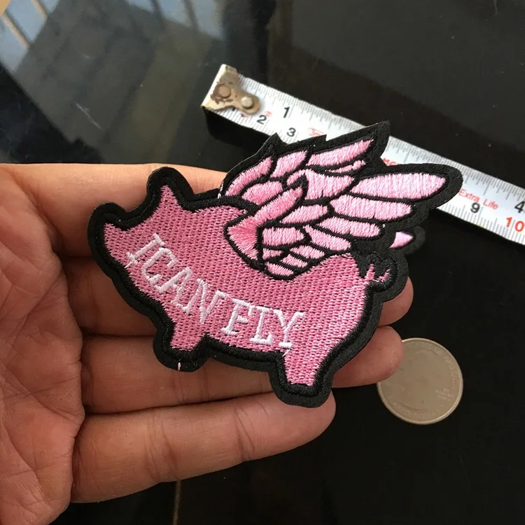 5 Pieces Pink Flying Pig i CAN FLY Iron on Patches for Clothes Scarf Funny Embroidered Applique DIY Animal Badge Patch Art