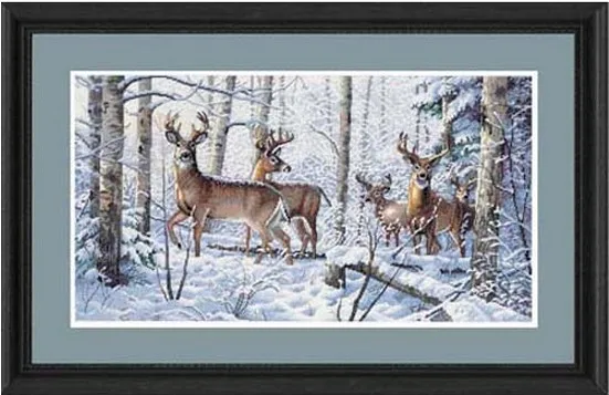 Amishop Counted Cross Stitch Kit, Woodland, Deer, Animal in Snow Mountain, Dim 35130, Top Quality, Beautiful