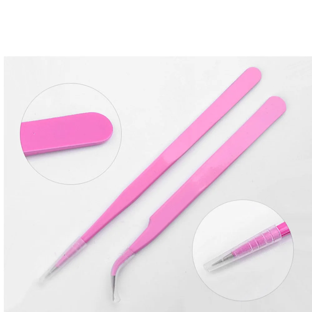 1pcs pink anti-static Curved Straight Tweezers Eyelash Extension Nails Decor Picker Dead Skin Remover Manicure  Nail Tools