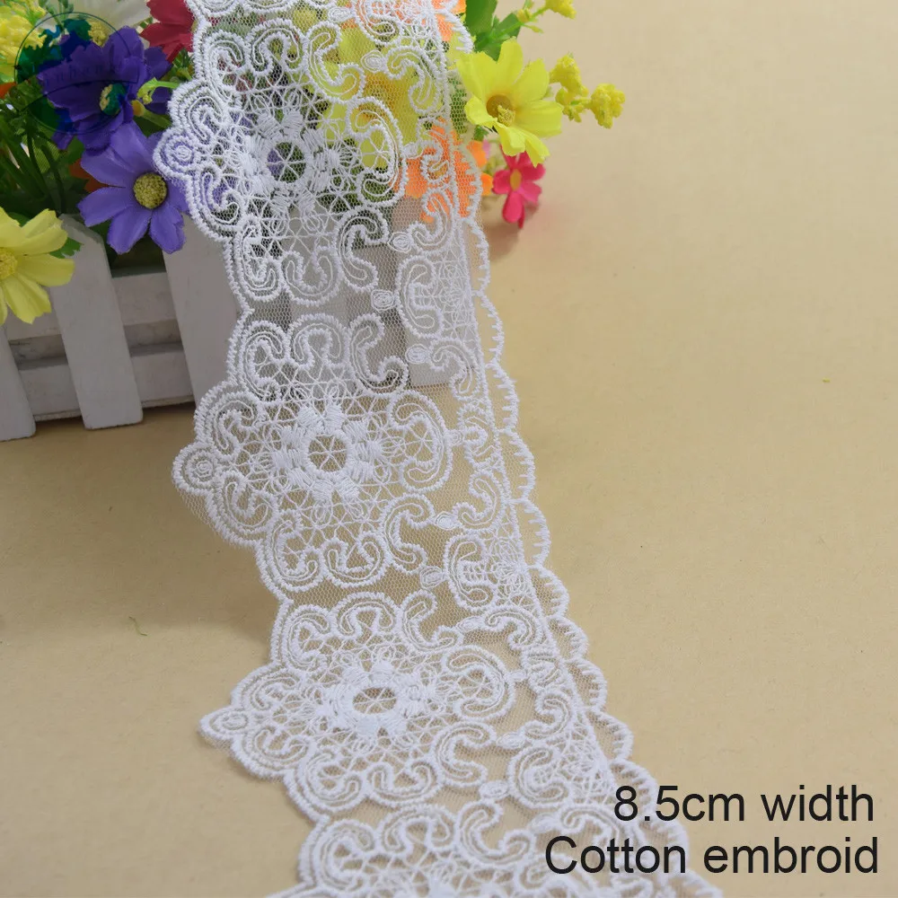 8.5cm Width Cotton Embroid Sewing Eibbon Guipure Lace Trim Fabric Warp Knitting DIY Garment Dress Wedding Accessories #2971