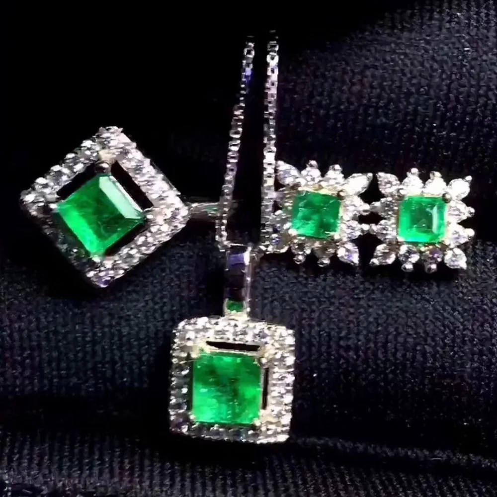 

Natural and Real Emerald jewelry set Natural Real Emerald 925 sterling silver 1pc pendant,1pc ring ,2pcs Earring